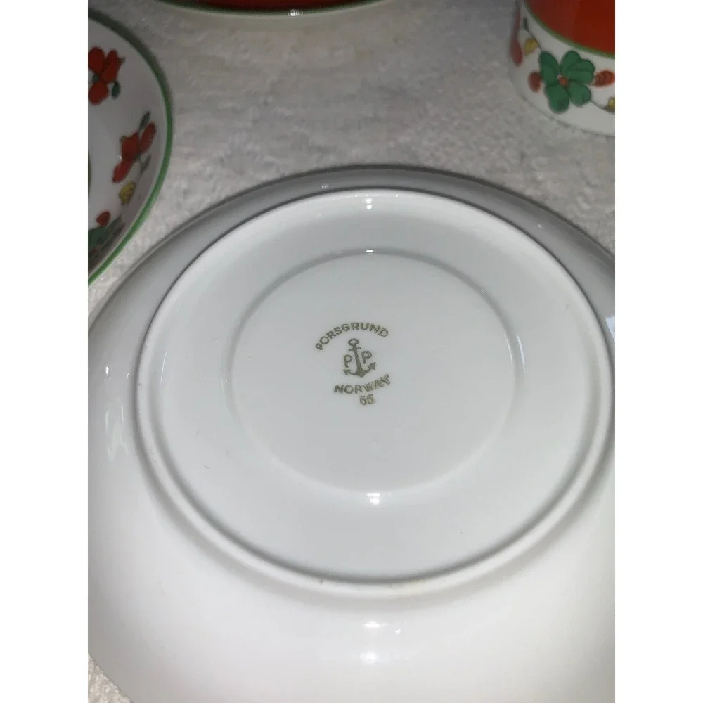 Vintage Noreg Norway Wedding Procession Porcelain Demitasse Set 12pc Red Floral